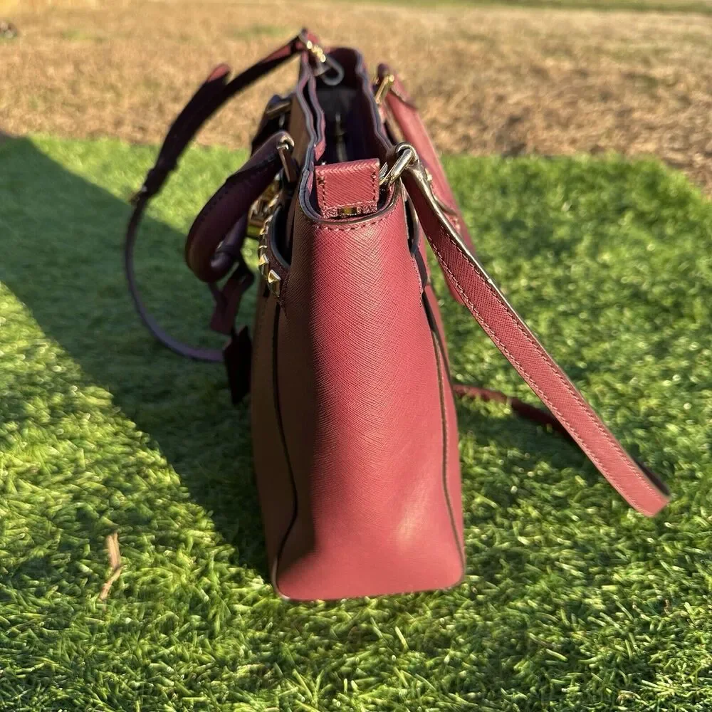 Michael Kors Hamilton‎ Purse Traveler Studded Burgundy Maroon Crossbody Bag